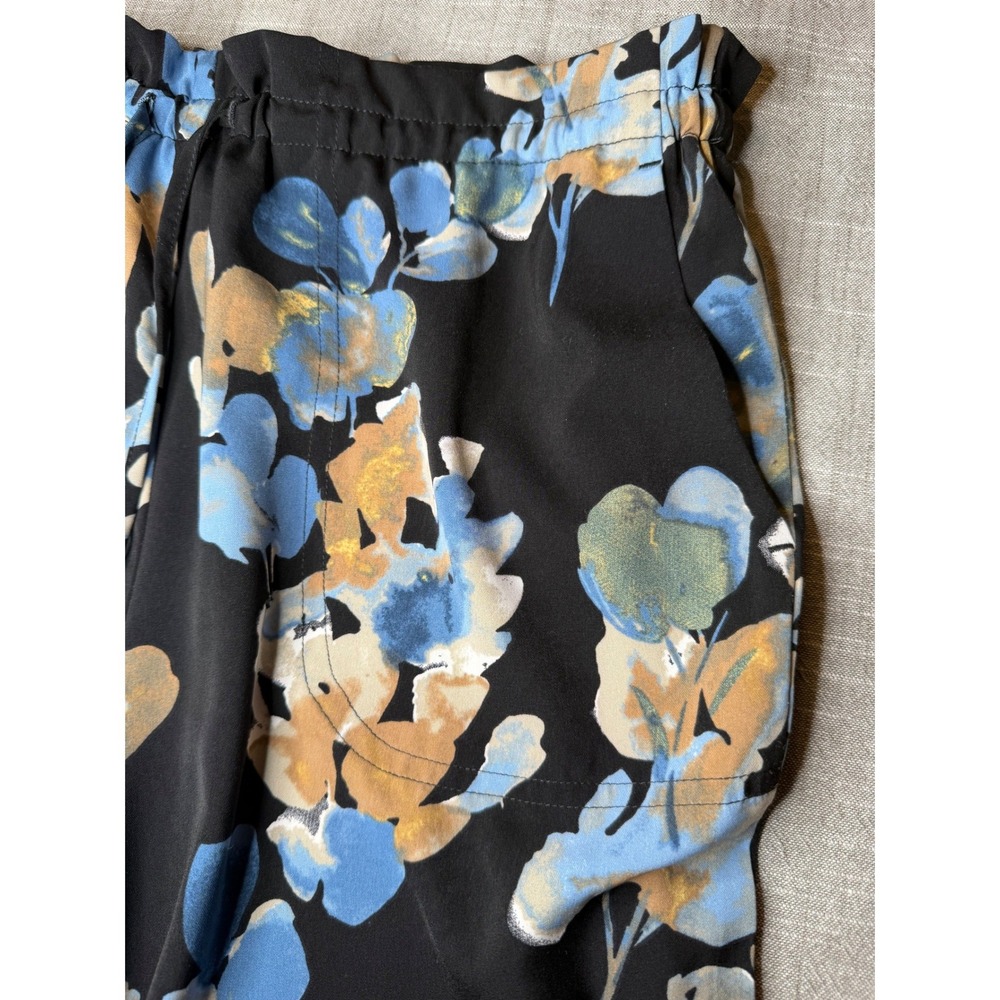 Jules & Leopold Floral Wide Leg Pull On Crop Pants Black Blue CHU24829 Small - Picture 3 of 10
